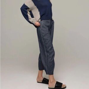Ozai N Ku Linen Barrel Leg 2XL Blue Women's Trousers Denim Look